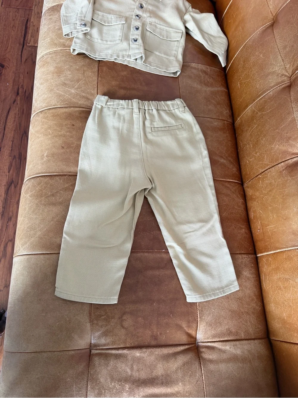 Kids Neutral Cream Button-Front Pants Set